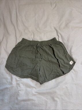 Linen Shorts with decorative straw string Olive Green Medium Small